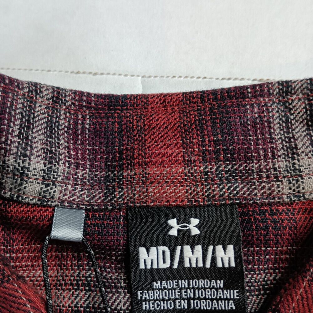 Under Armour Plaid Shirt Men's M Medium Red Tradesman Flex Snap Flannel Fitted - Picture 4 of 9